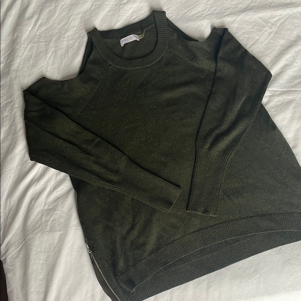 Remy Brook Olive Green Cut out Shoulder Sweater